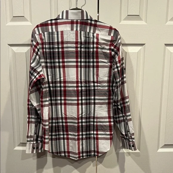 Express Men's Casual Plaid Shirt - Red, Black, White - Picture 8 of 9